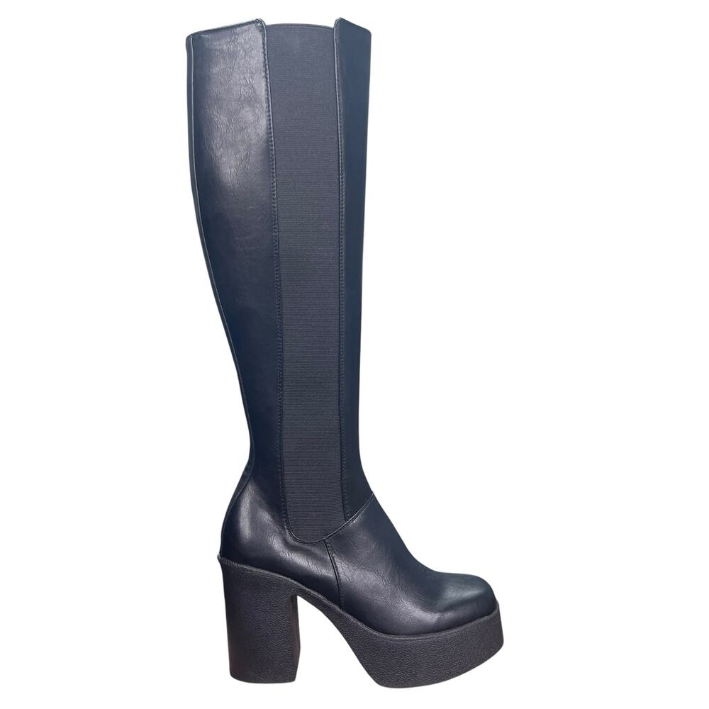 Lamoda Yes Boss Platform Black Goth Chunky Heel Knee High Boot Size 7